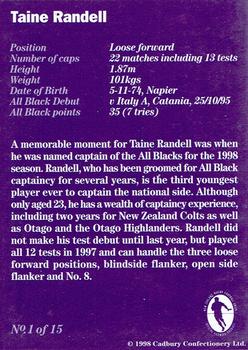 1998 Cadbury Memorable Moments #1 Taine Randell Back